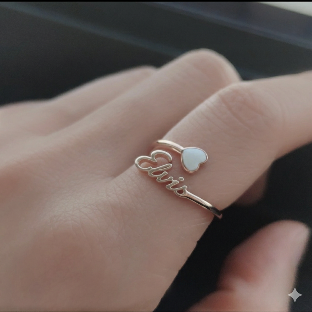 Custom Script Name Ring With Heart Accent