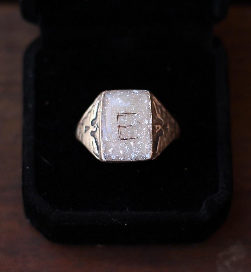 Men's Sterling Silver Thunderbird Ring Featuring Fabric From Authentic Elvis Owned Clothing With Letter of Authenticity 8x10mm bezel