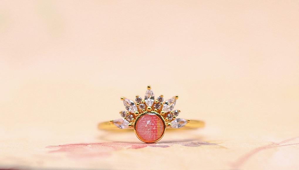 Women's Rising Sun 18k Gold Vermeil Ring Featuring Fabric From Authentic Elvis Owned Clothing Swatch With Letter of Authenticity
