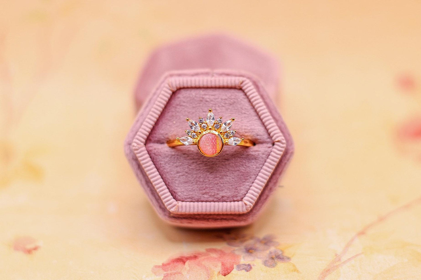 Women's Rising Sun 18k Gold Vermeil Ring Featuring Fabric From Authentic Elvis Owned Clothing Swatch With Letter of Authenticity
