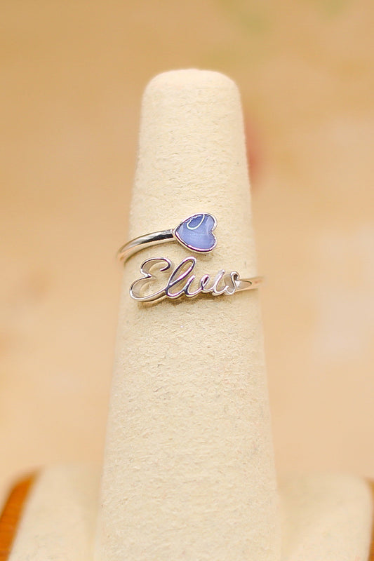 Custom Memorial Script Name Ring With Heart Accent