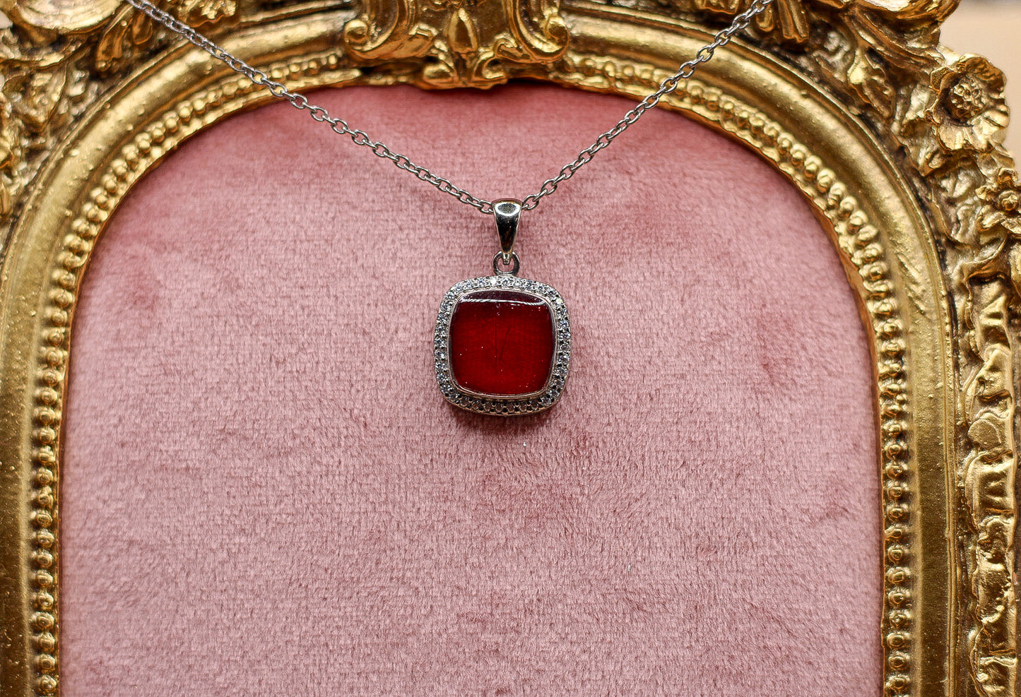 Square Pendant Necklace Featuring Fabric From Elvis Owned Clothing With Letter of Authenticity