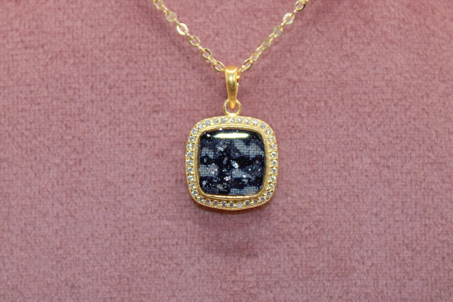 Square Pendant Necklace Featuring Fabric From Elvis Owned Clothing With Letter of Authenticity