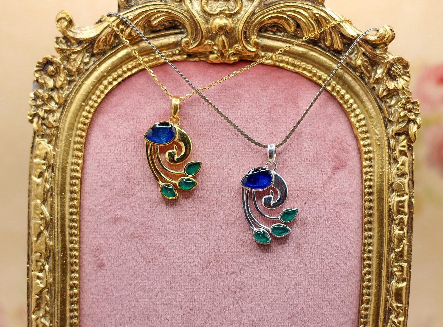 The Peacock- Elvis Owned Clothing Swatch Necklace With Letter of Authenticity-Sterling Silver