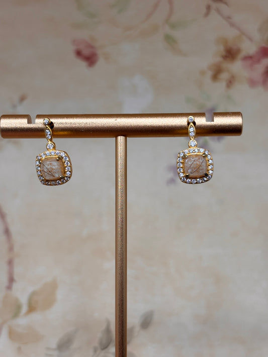 Ready to ship gold stud halo drops with fabric from Elvis owned clothing and hair from the Becky Tewell collection