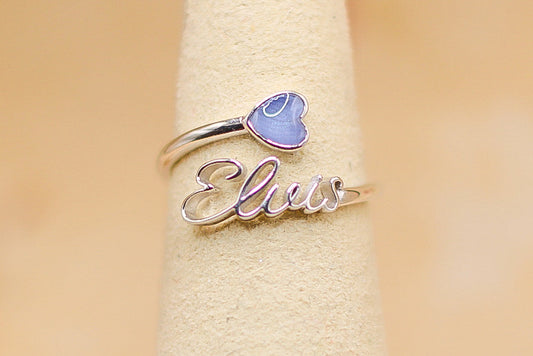 Custom Memorial Script Name Ring With Heart Accent
