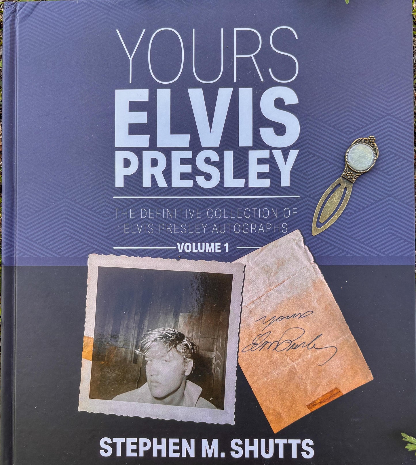 Antique Bronze Bookmark Featuring Fabric From Elvis Owned Clothing With Letter Of Authenticity