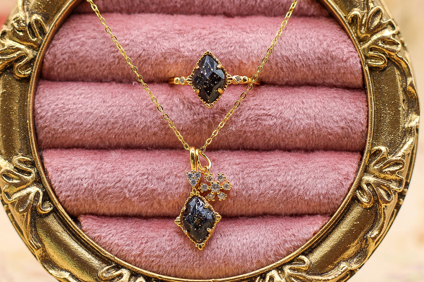 Vintage Style Gold Plated Pendant Necklace Featuring Fabric From Elvis Owned Clothing With Letter of Authenticity