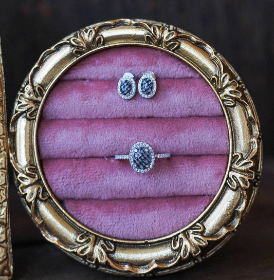 Ready to Ship-Sterling Silver-Size 8-Women's Oval Halo Ring Featuring Fabric From Elvis Owned Clothing With Letter of Authenticity