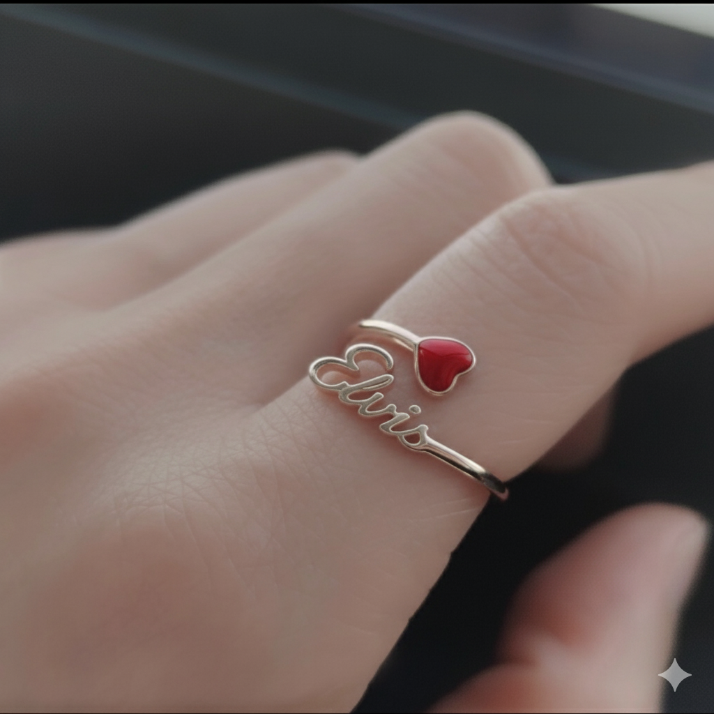Custom Script Name Ring With Heart Accent