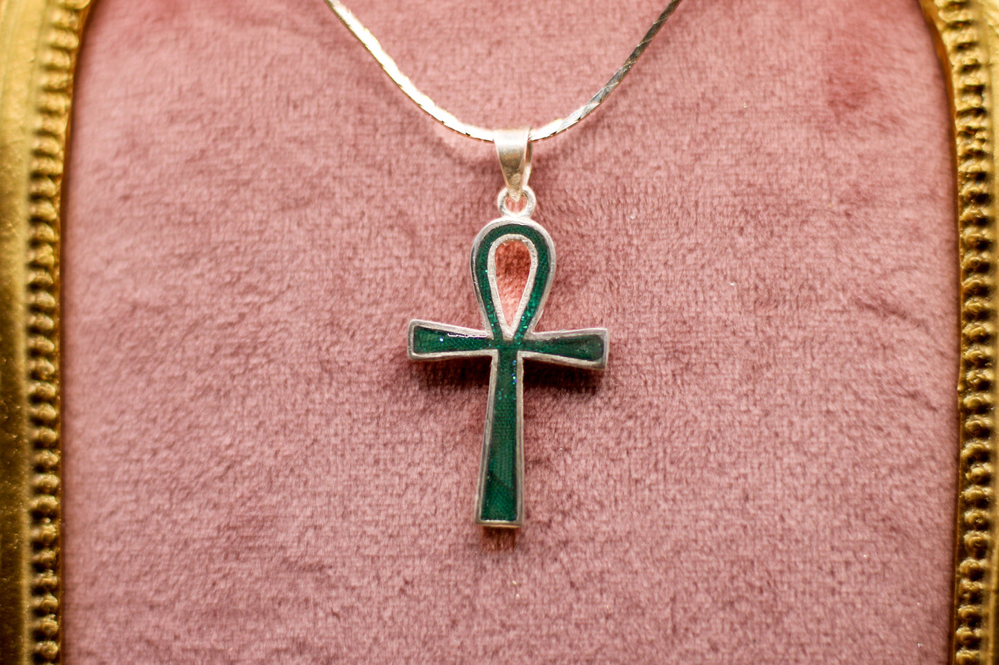 Ankh Pendant Necklace Featuring Fabric From Elvis Owned Clothing With Letter of Authenticity