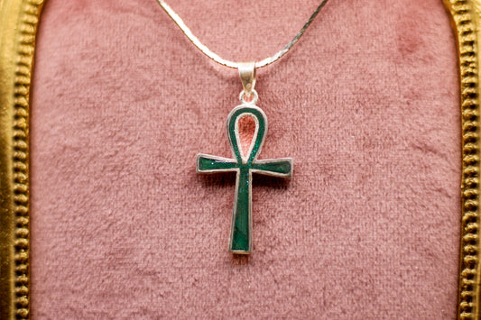 Ankh Pendant Necklace Featuring Fabric From Elvis Owned Clothing With Letter of Authenticity