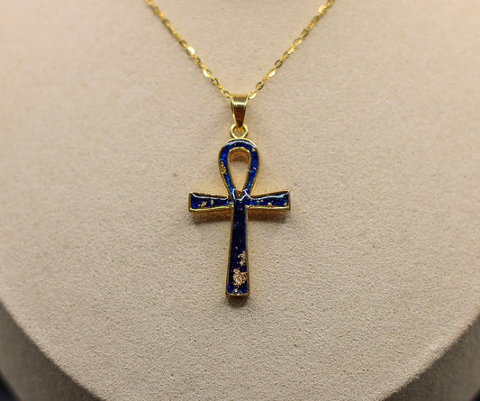 Ankh Pendant Necklace Featuring Fabric From Elvis Owned Clothing With Letter of Authenticity