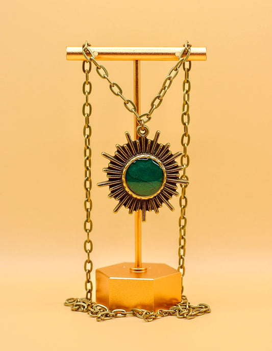 Antique Bronze Sun Pendant Necklace Featuring Fabric From Elvis Owned Clothing With Letter of Authenticity