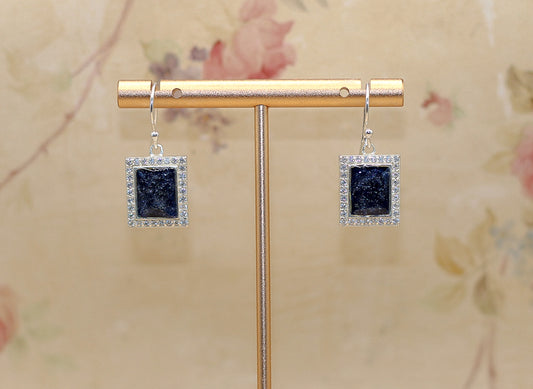 Rectangle Drop Earrings Featuring Fabric From Elvis Owned Clothing With Letter Of Authenticity
