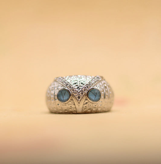 Custom Owl Ring featuring fabric from Elvis owned clothing with letter of authenticity