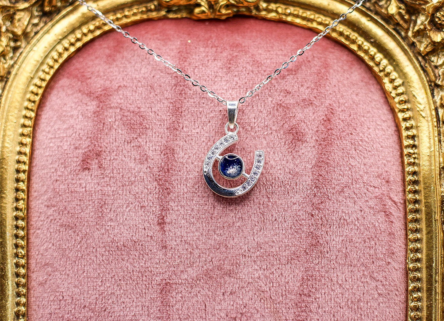 Horseshoe Pendant Necklace Featuring Fabric From Elvis Owned Clothing With Letter of Authenticity