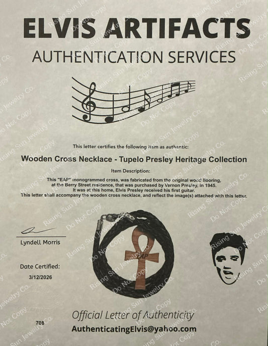 EAP Wooden Ankh Cross Pendant With 19" Braided Black Vegan Leather Necklace