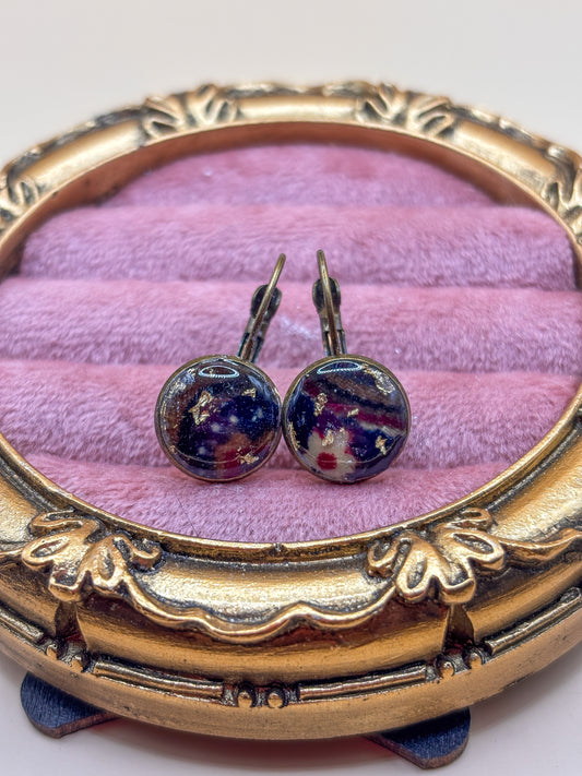 Round Drop Leverback Earrings Featuring Fabric from Elvis Owned Clothing With Letter Of Authenticity