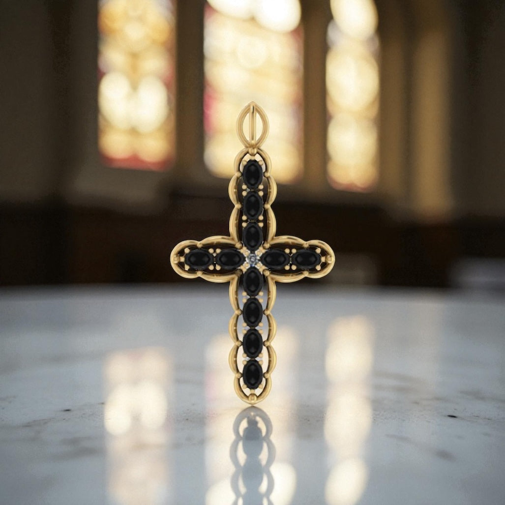 Black Onyx Jeweled Cross