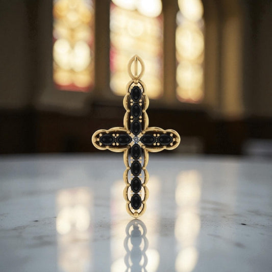 Black Onyx Jeweled Cross