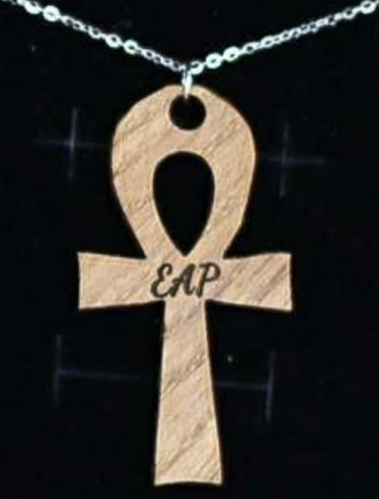EAP Wooden Ankh Cross Pendant With 18" Sterling Silver Cable Chain (Prototype 1 of 3)