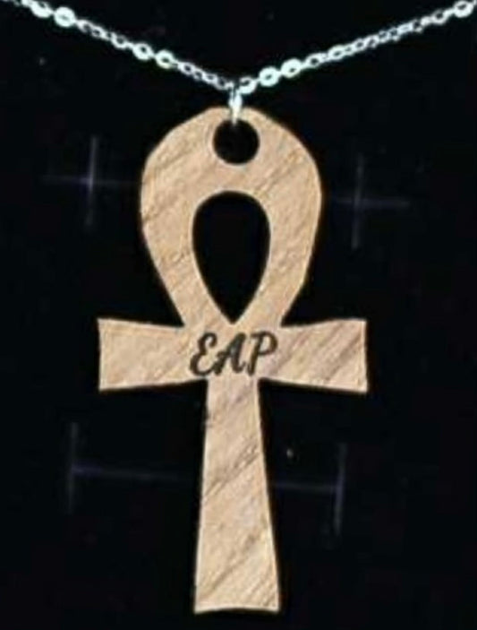 EAP Wooden Ankh Cross Pendant With 18" Sterling Silver Cable Chain (Prototype 1 of 3)