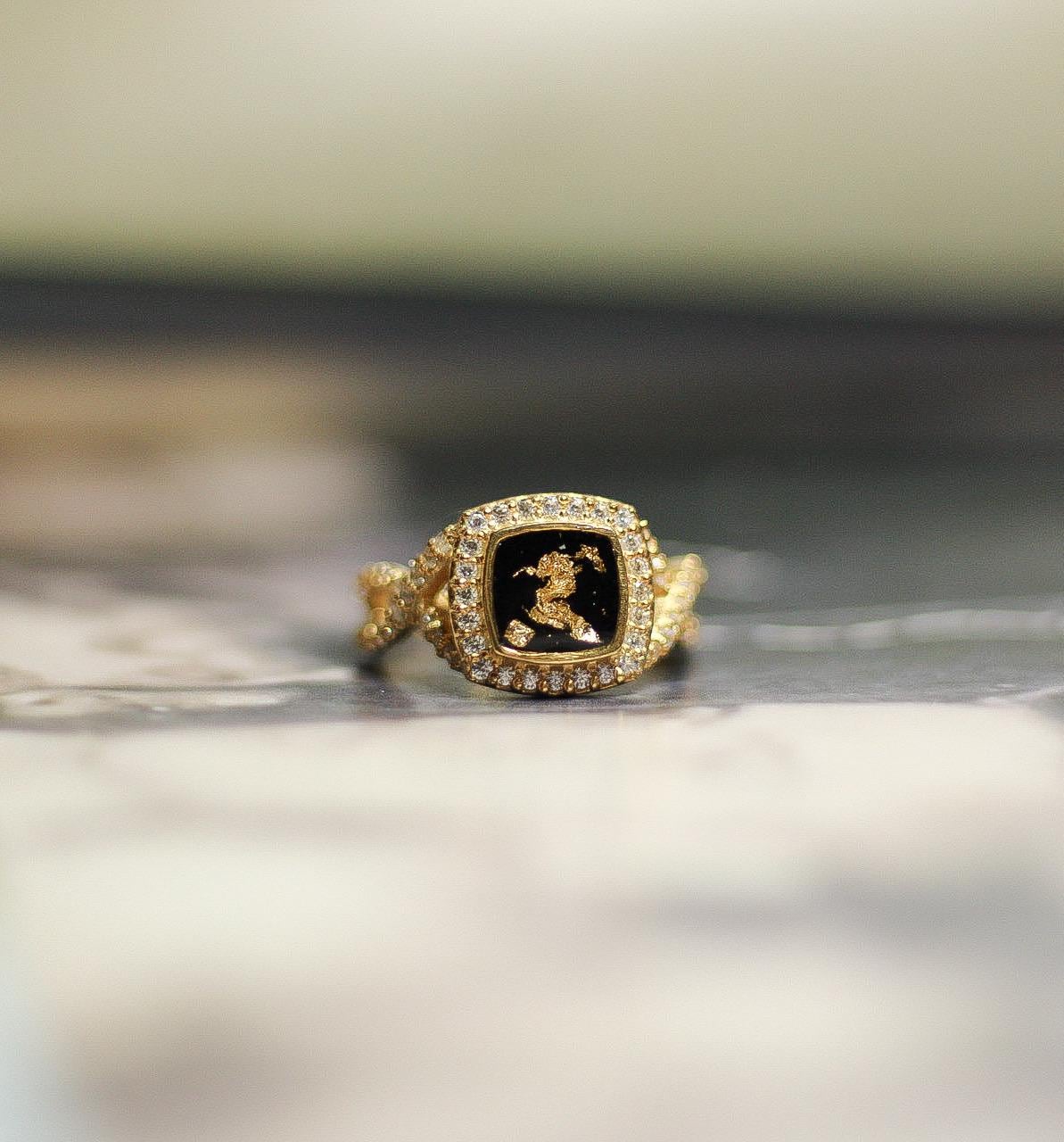 Women's Square Twisted Shank Ring Featuring Fabric From Elvis Owned Clothing With Letter of Authenticity