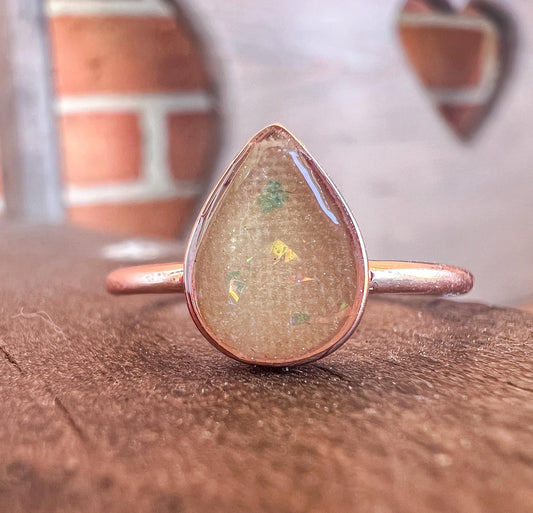 Women's Pear Ring Featuring Fabric From Elvis Owned Clothing With Letter of Authenticity-Ready To Ship-Rose Gold Size 7