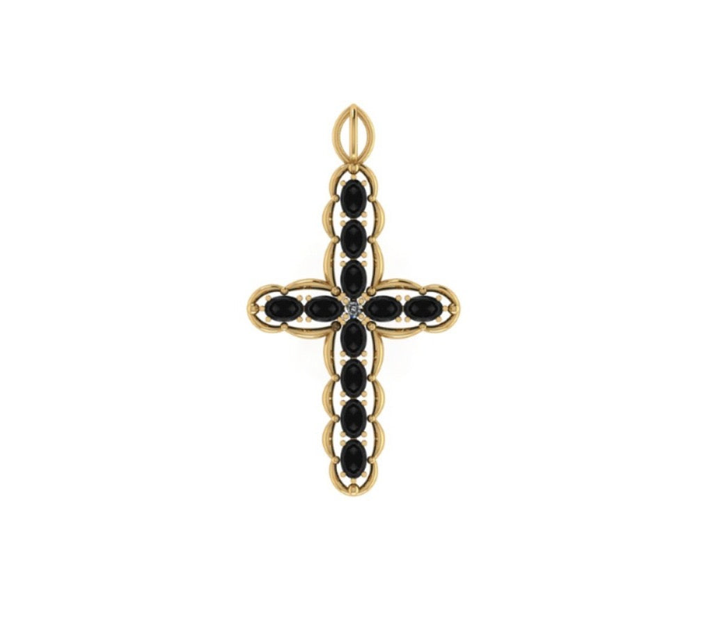 Black Onyx Jeweled Cross
