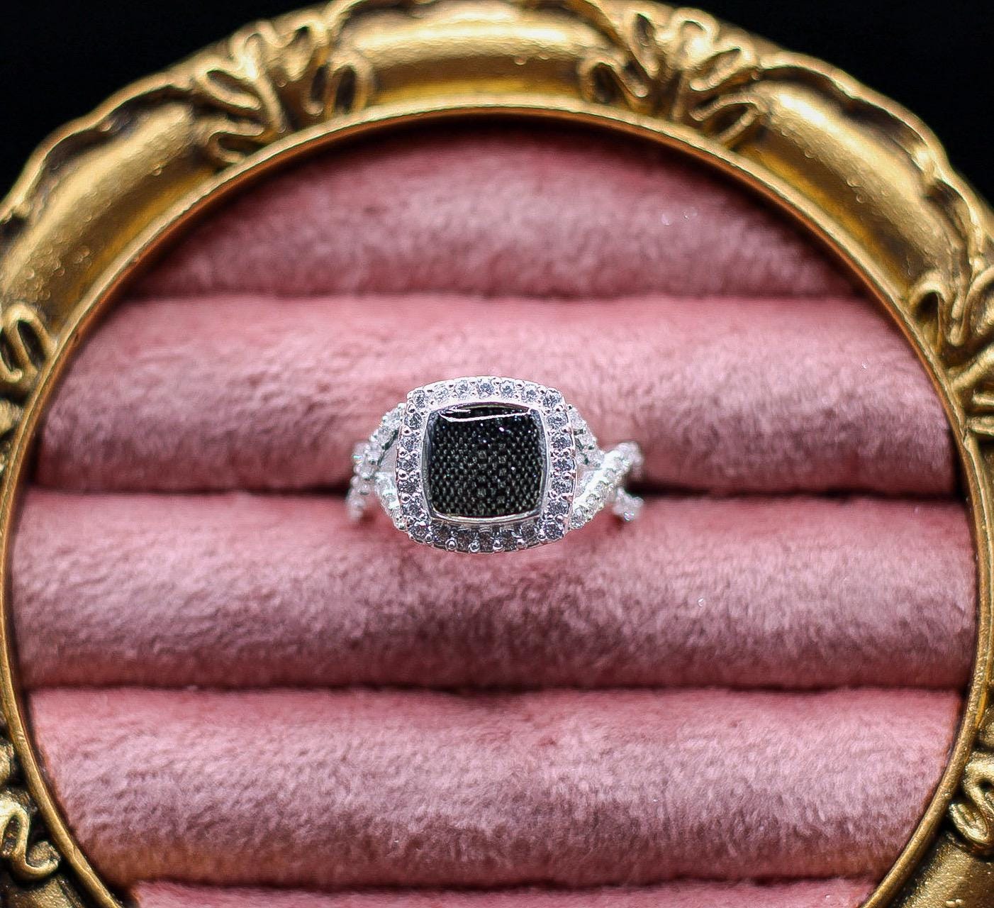 Women's Square Twisted Shank Ring Featuring Fabric From Elvis Owned Clothing With Letter of Authenticity