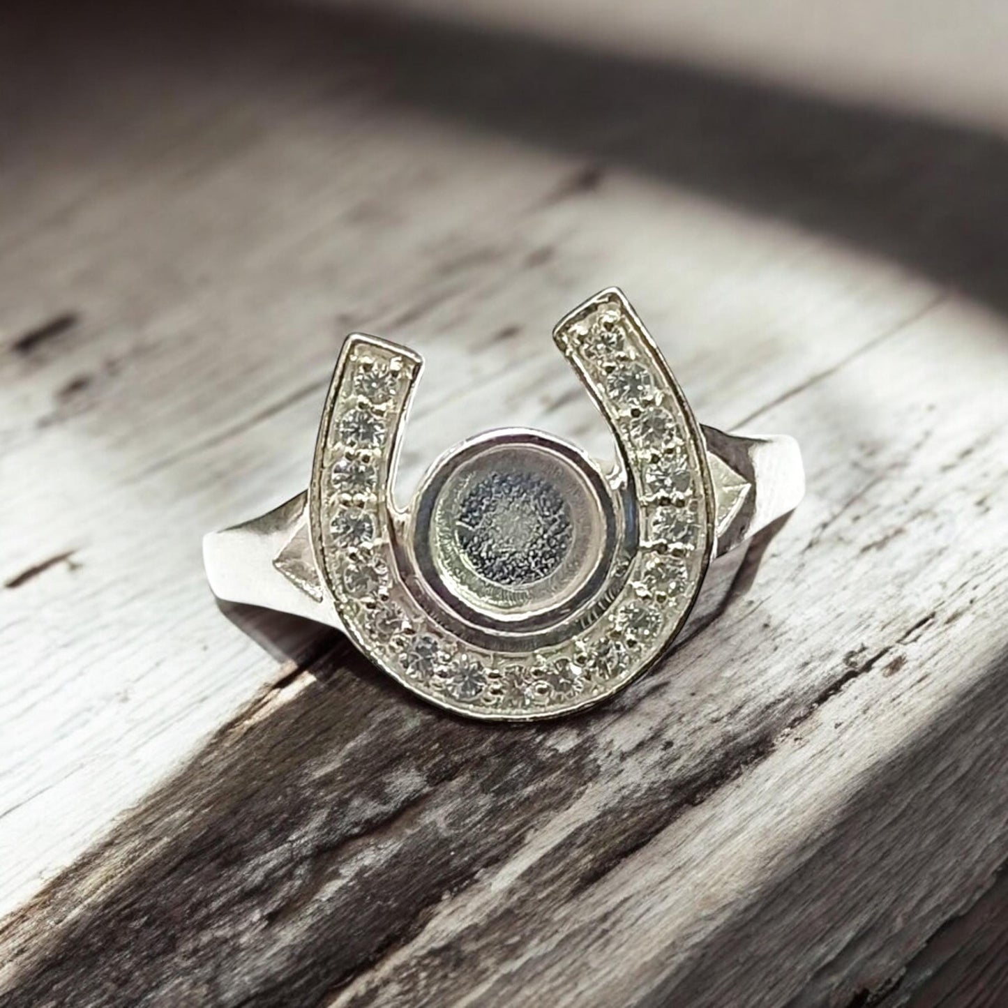 Memorial Horseshoe Ring for Ashes, Hair, Fabric, Breastmilk