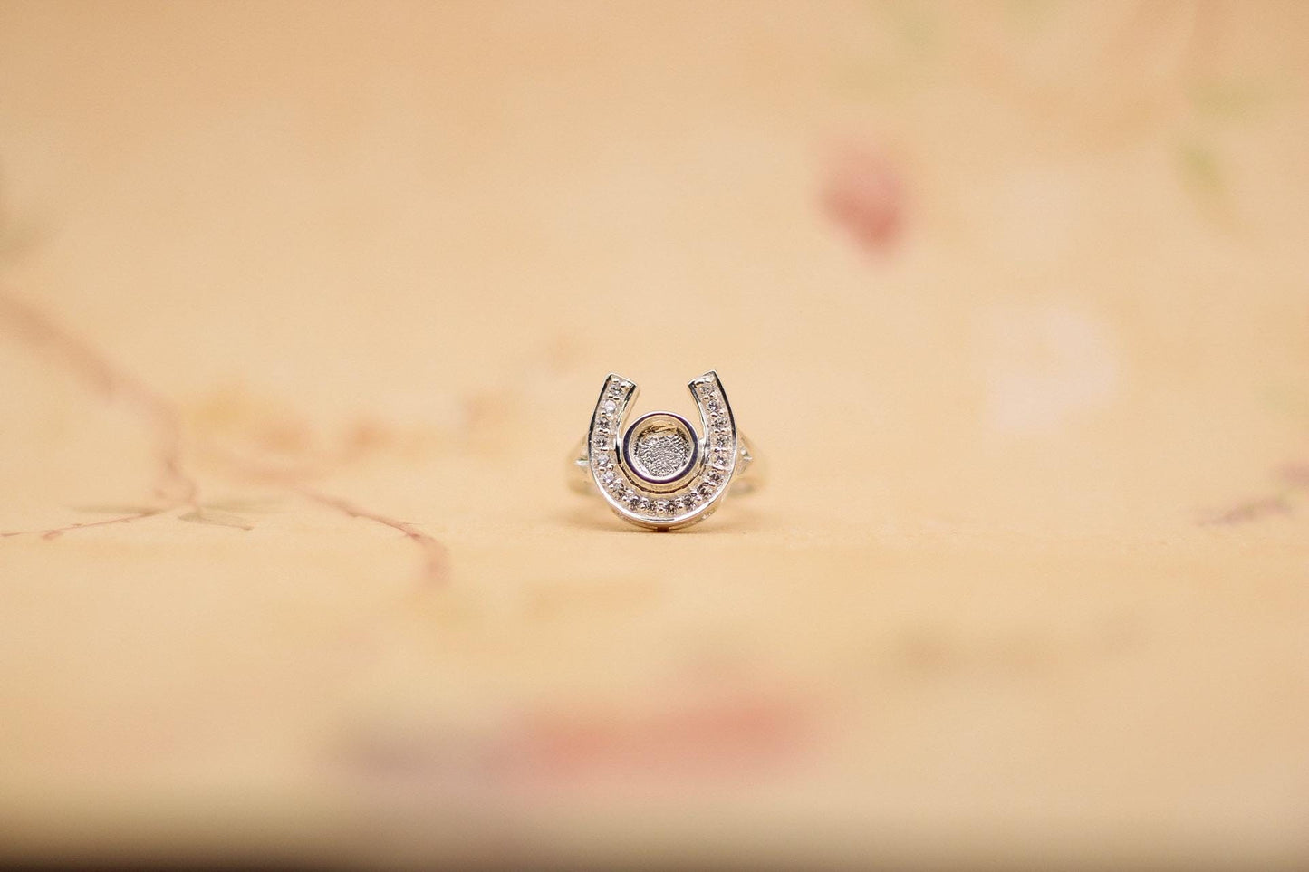 Memorial Horseshoe Ring for Ashes, Hair, Fabric, Breastmilk