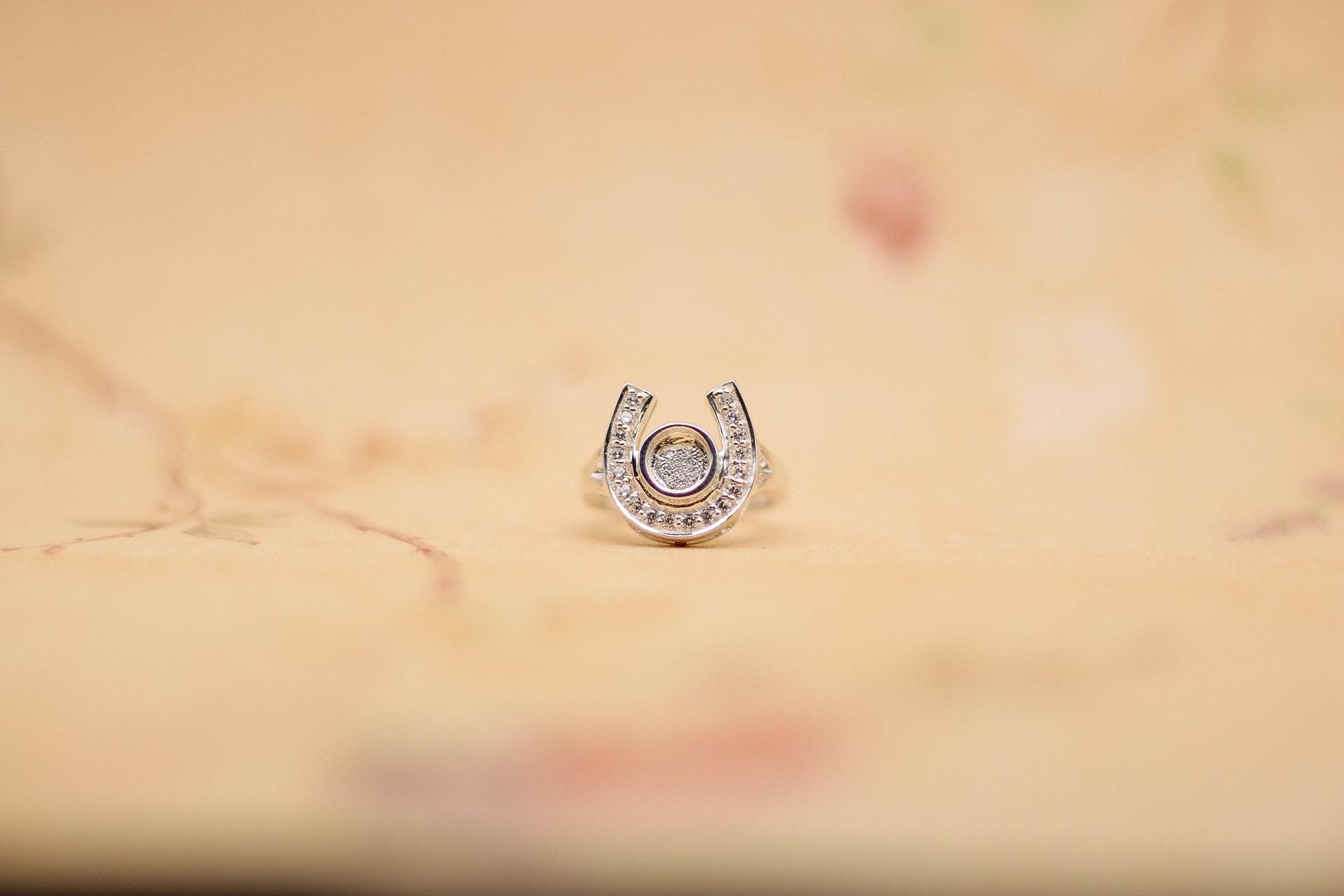 Memorial Horseshoe Ring for Ashes, Hair, Fabric, Breastmilk