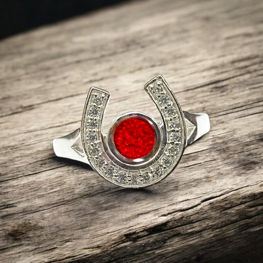 Memorial Horseshoe Ring for Ashes, Hair, Fabric, Breastmilk